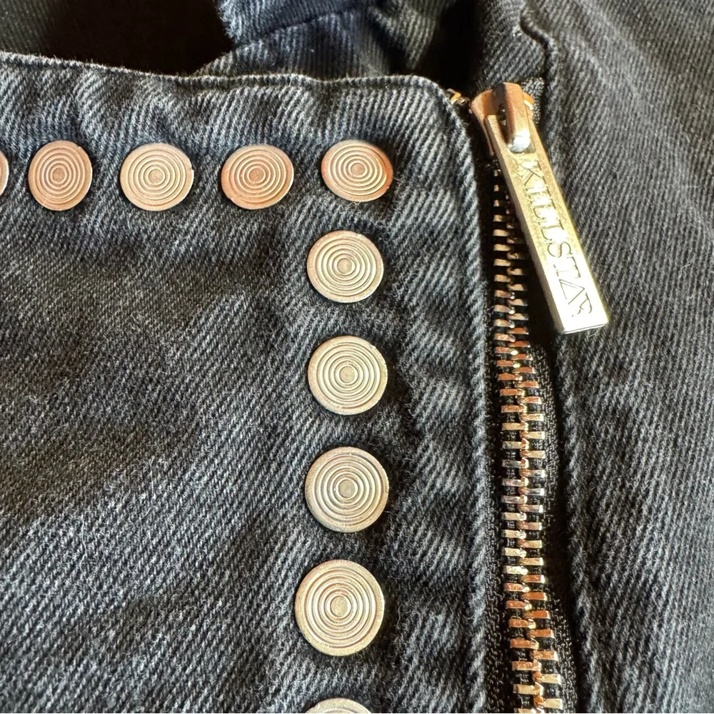 Killstar Crop Denim Vest Jacket, Goth Punk,‎ Black, Size S - Picture 2 of 8